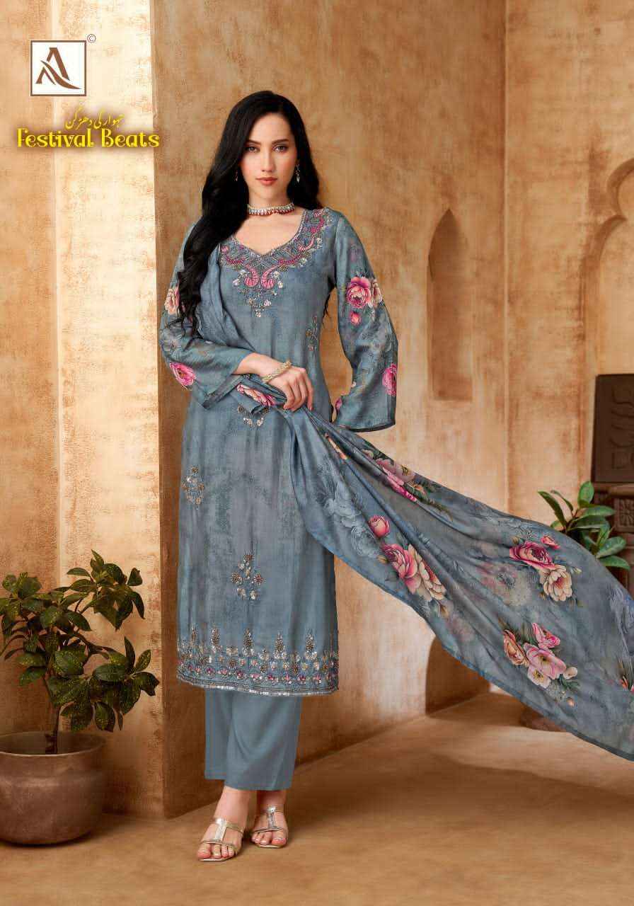 Alok Suit Festival Beats Fancy Muslin Salwar Suit _ Surat Wholesale Market Price ( 6 Pcs catalog )