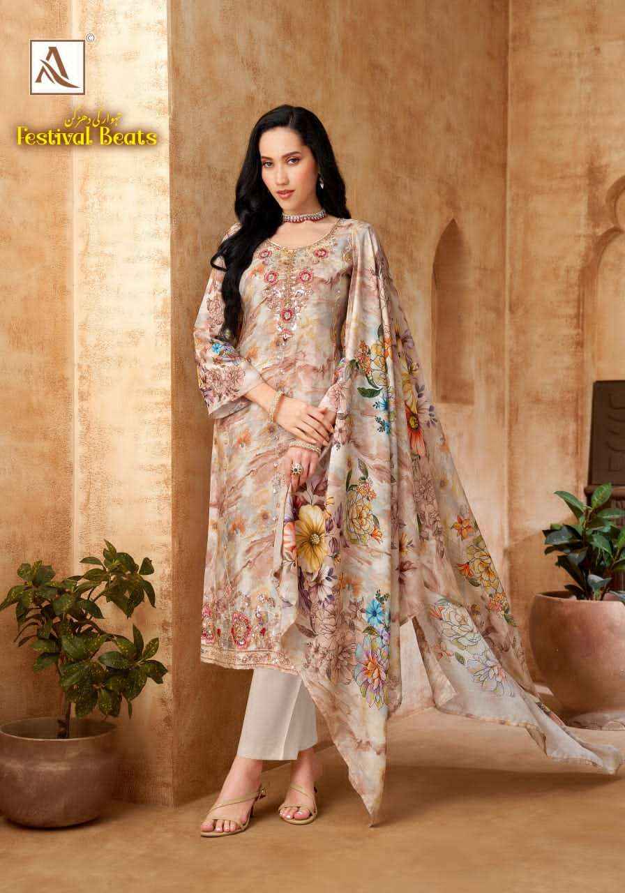 Alok Suit Festival Beats Fancy Muslin Salwar Suit _ Surat Wholesale Market Price ( 6 Pcs catalog )