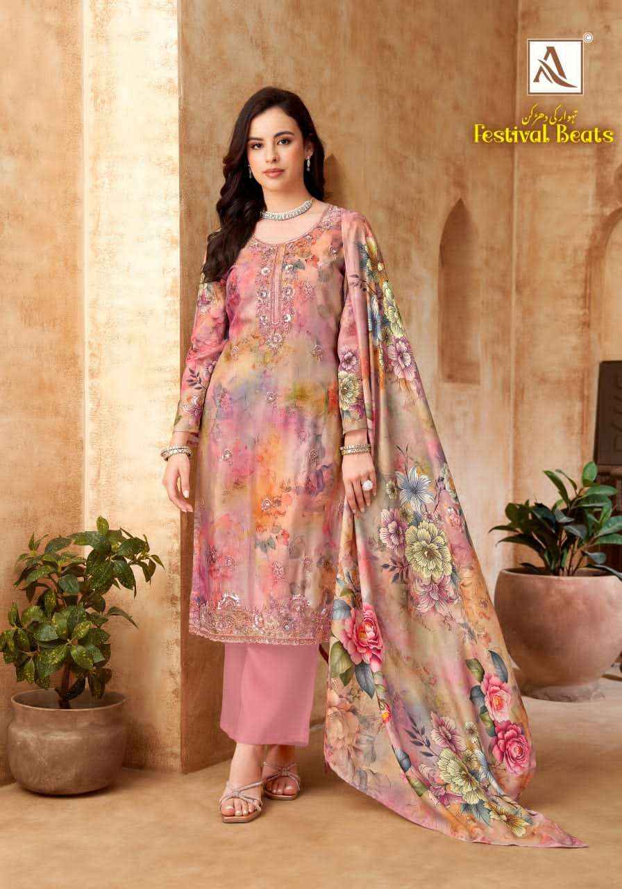 Alok Suit Festival Beats Fancy Muslin Salwar Suit _ Surat Wholesale Market Price ( 6 Pcs catalog )