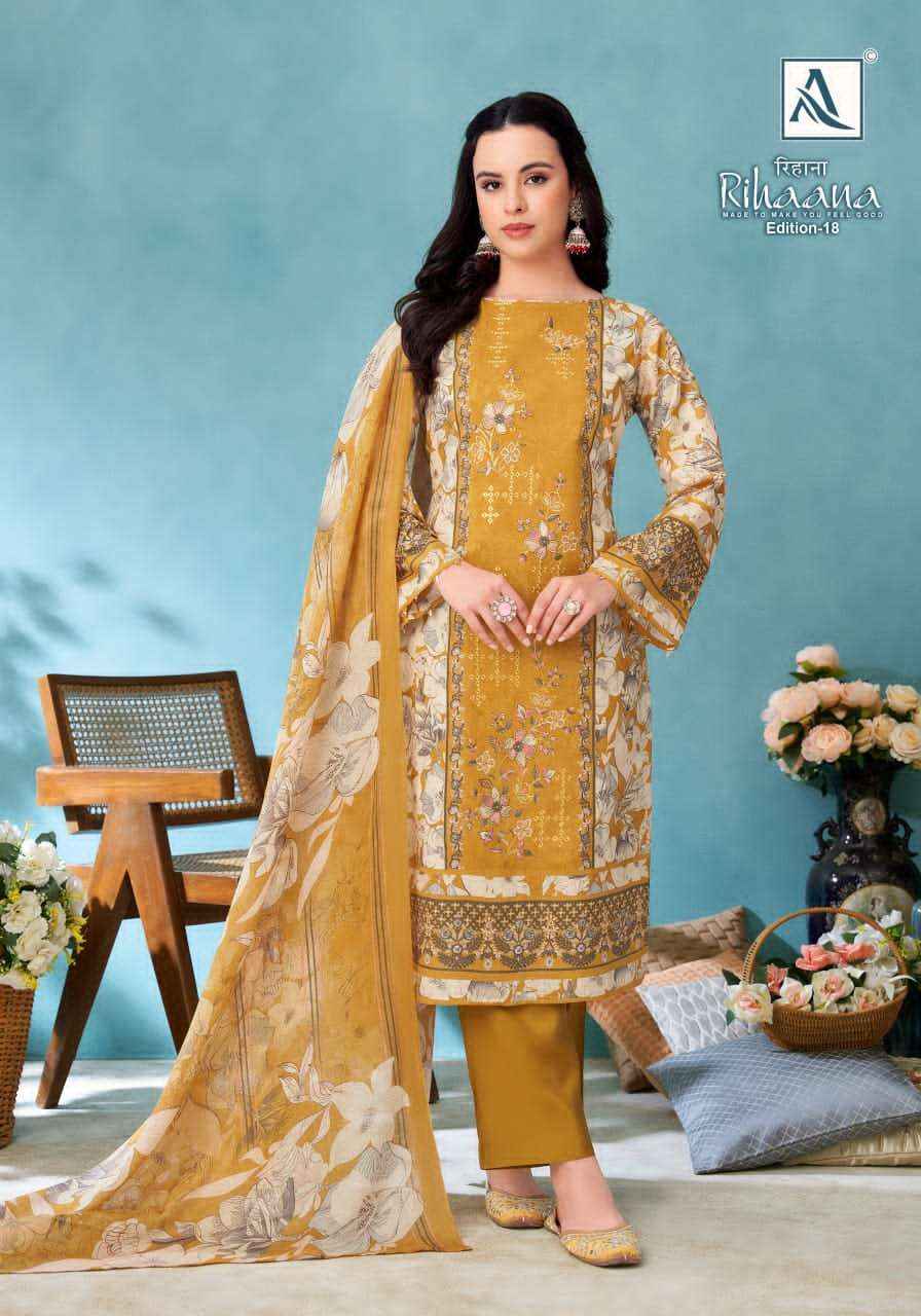 Alok Suit Rihaana Edition 18 Fancy Cotton Salwar Kameez _ Surat Wholesale Market Price ( 6 Pcs Catalog )
