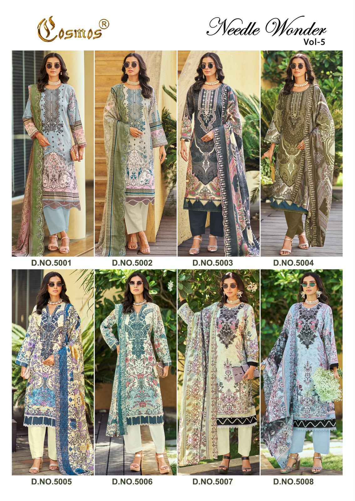 Cosmos Needle Wonder Vol 5 - Wholesale Ladies Lawn Cotton Dress Material ( 8 pcs Catalogue )