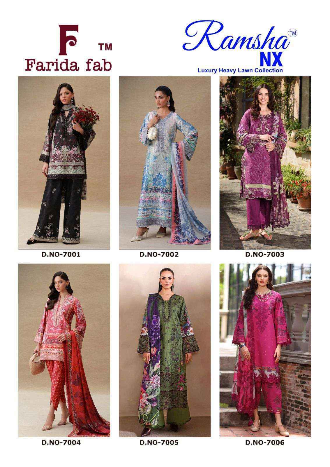 Farida Fab Ramsha Nx Lawn Cotton Salwar Suit _ Surat Wholesale Market Price ( 6 Pcs Catalog )