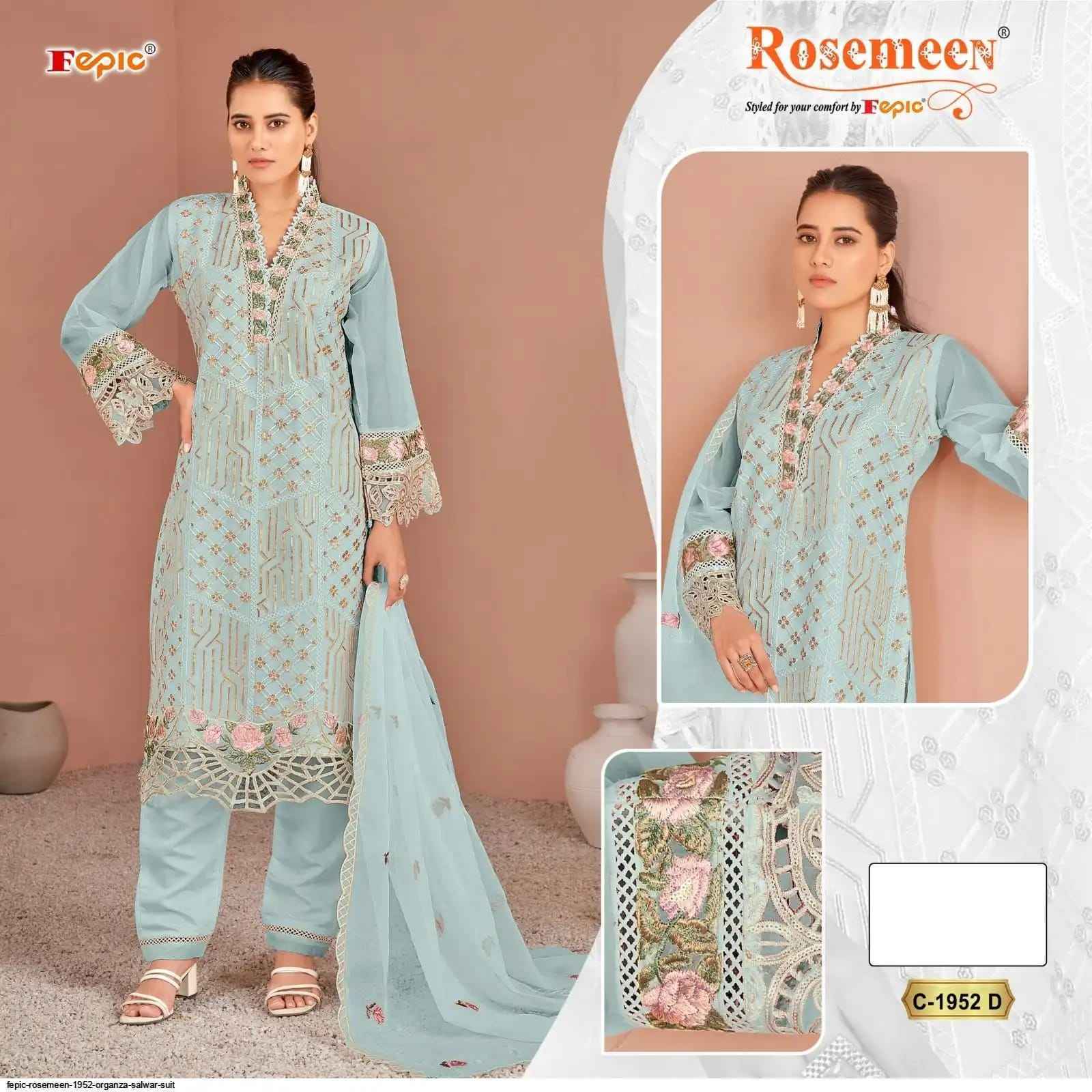 Fepic Rosemeen 1952 Organza Salwar Suit _ Surat textile Wholesale Price ( 4 Pcs catalog )