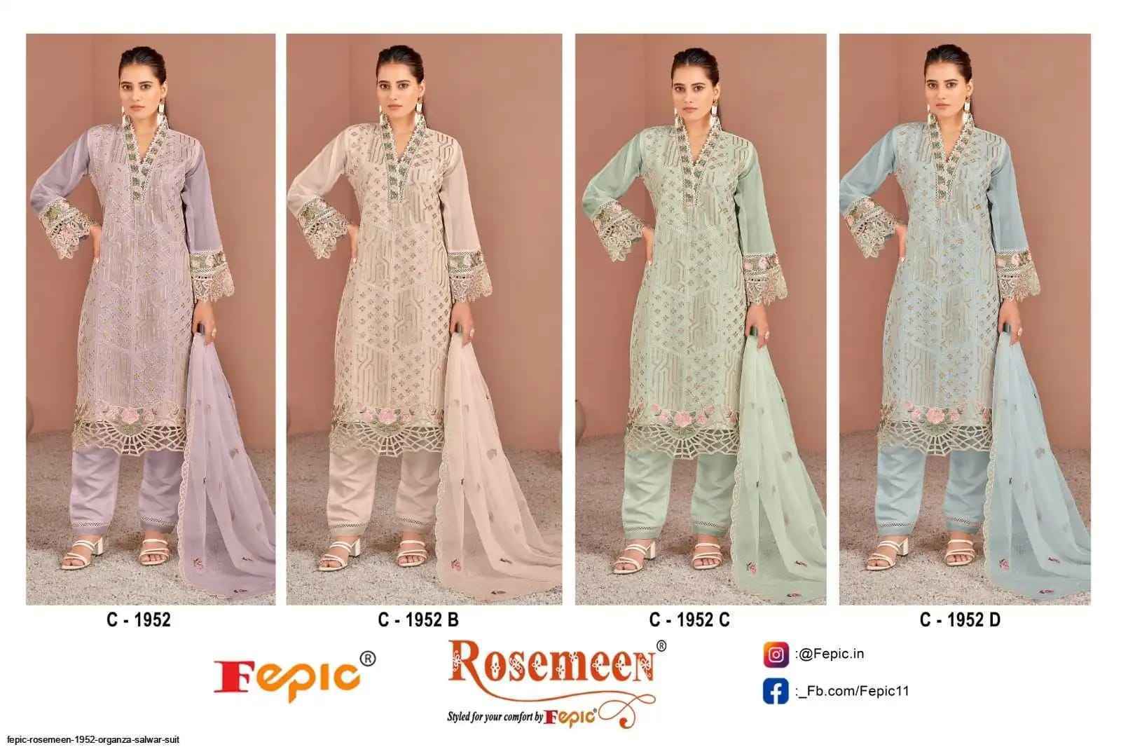 Fepic Rosemeen 1952 Organza Salwar Suit _ Surat textile Wholesale Price ( 4 Pcs catalog )