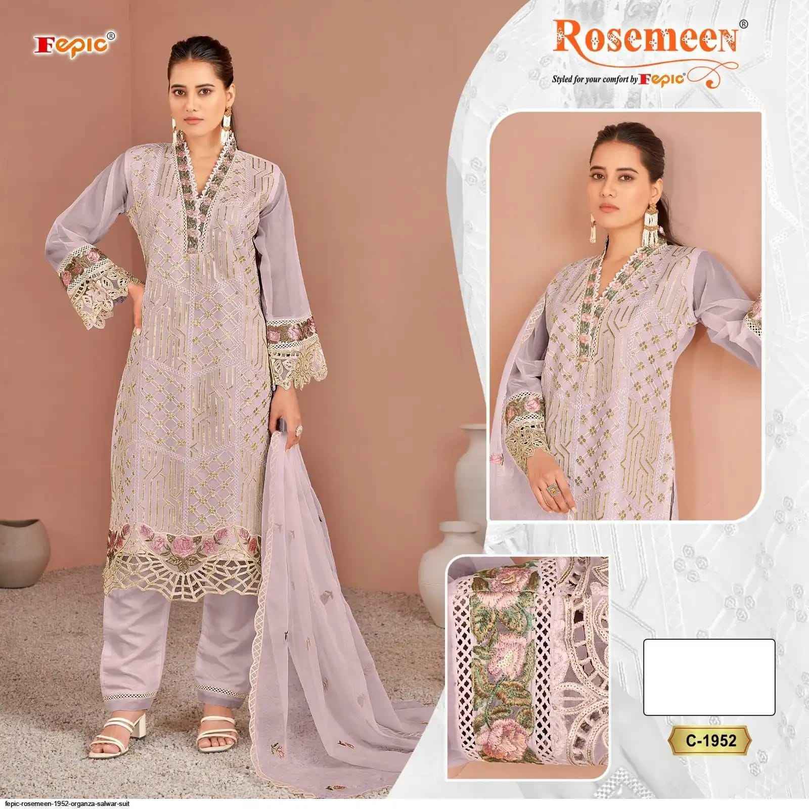 Fepic Rosemeen 1952 Organza Salwar Suit _ Surat textile Wholesale Price ( 4 Pcs catalog )