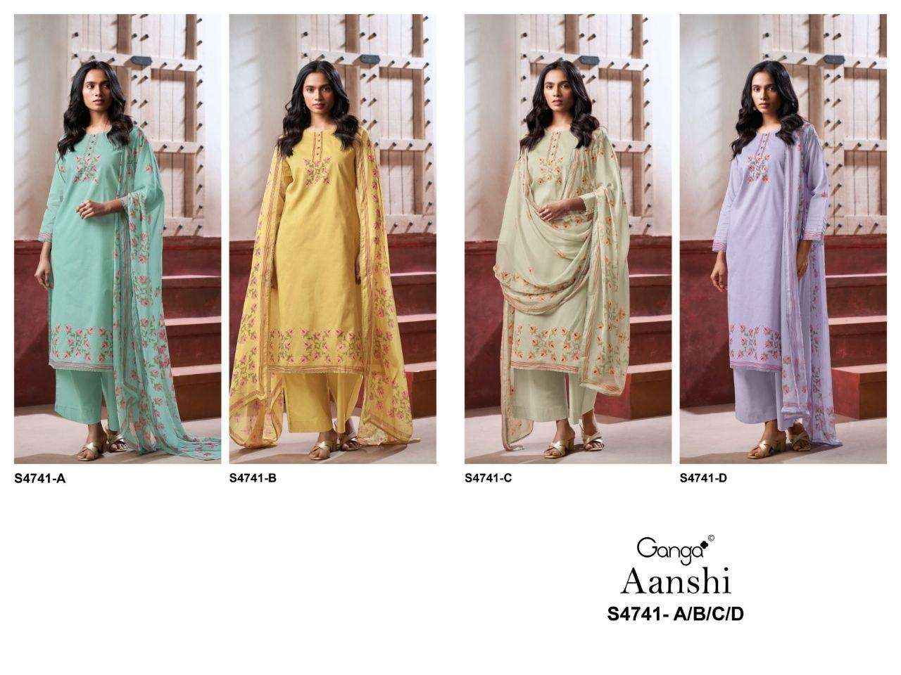 Ganga Fashion Aanshi 4741 Exclusive Pure Organdy Suit _ _ Surat Wholesale Shop Price ( 4 Pcs Catalog )
