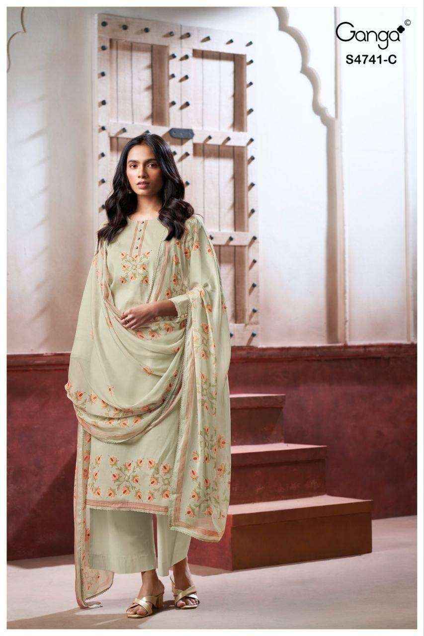 Ganga Fashion Aanshi 4741 Exclusive Pure Organdy Suit _ _ Surat Wholesale Shop Price ( 4 Pcs Catalog )
