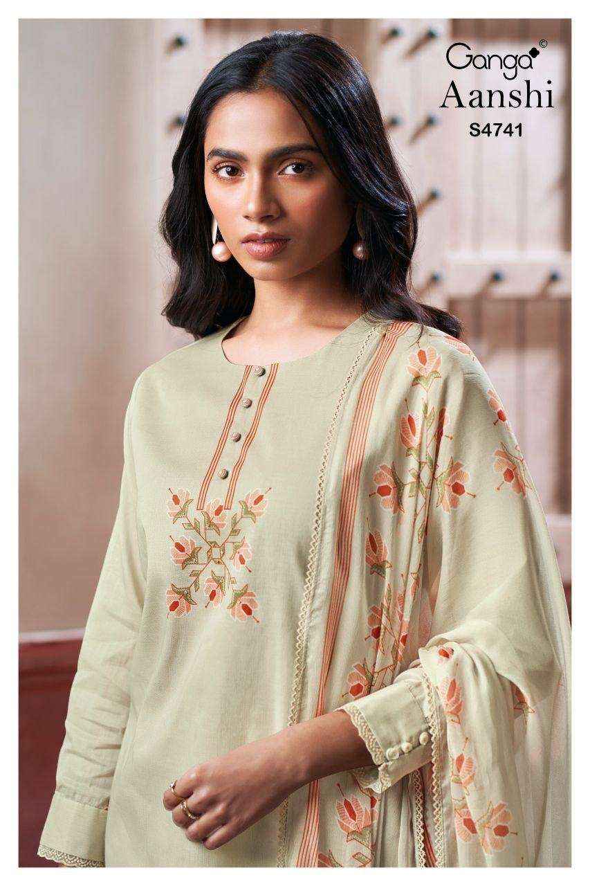 Ganga Fashion Aanshi 4741 Exclusive Pure Organdy Suit _ _ Surat Wholesale Shop Price ( 4 Pcs Catalog )