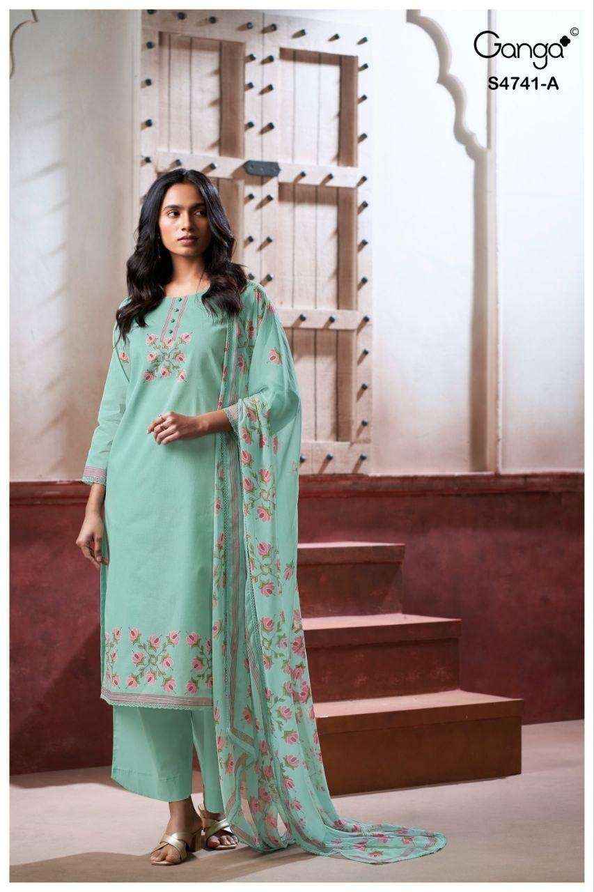 Ganga Fashion Aanshi 4741 Exclusive Pure Organdy Suit _ _ Surat Wholesale Shop Price ( 4 Pcs Catalog )