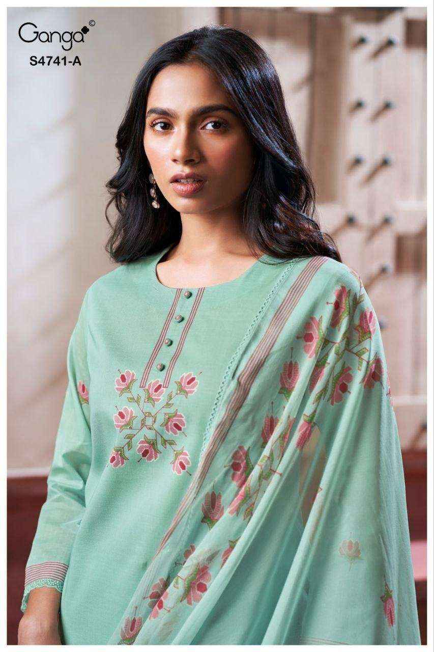 Ganga Fashion Aanshi 4741 Exclusive Pure Organdy Suit _ _ Surat Wholesale Shop Price ( 4 Pcs Catalog )