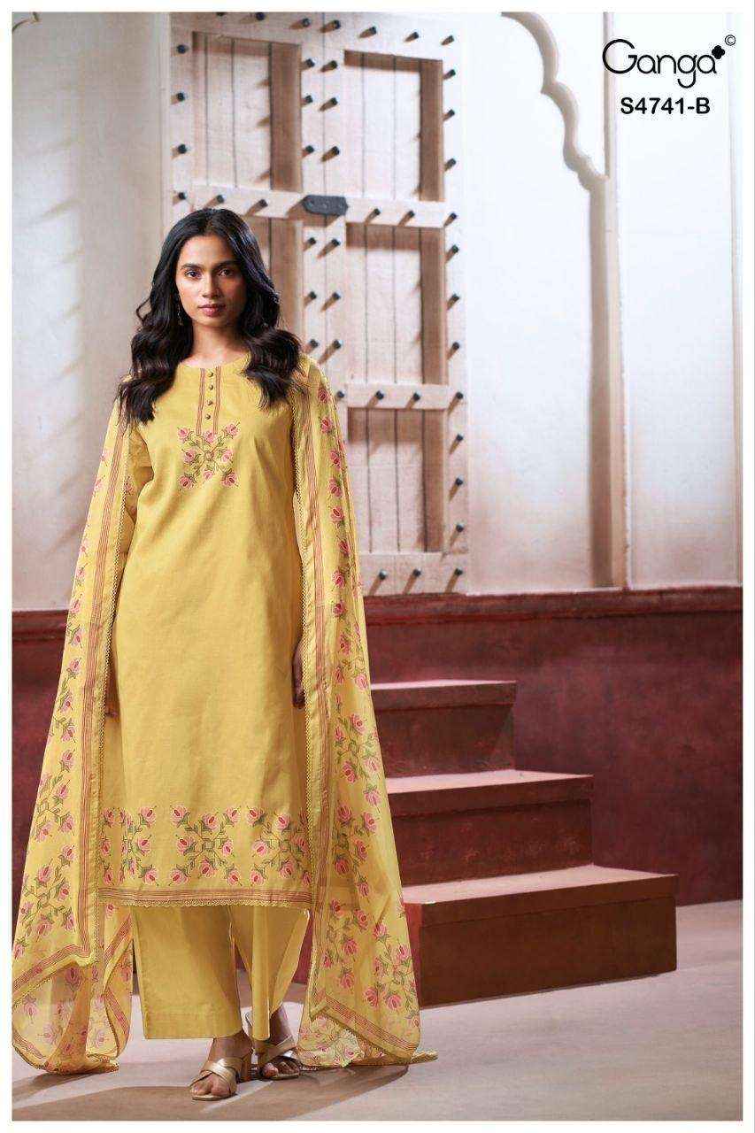 Ganga Fashion Aanshi 4741 Exclusive Pure Organdy Suit _ _ Surat Wholesale Shop Price ( 4 Pcs Catalog )