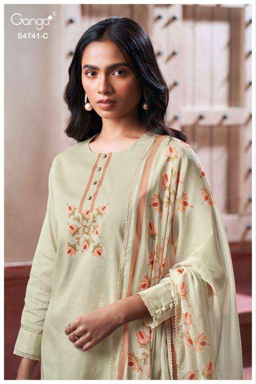 Ganga Fashion Aanshi 4741 Exclusive Pure Organdy Suit _ _ Surat Wholesale Shop Price ( 4 Pcs Catalog )
