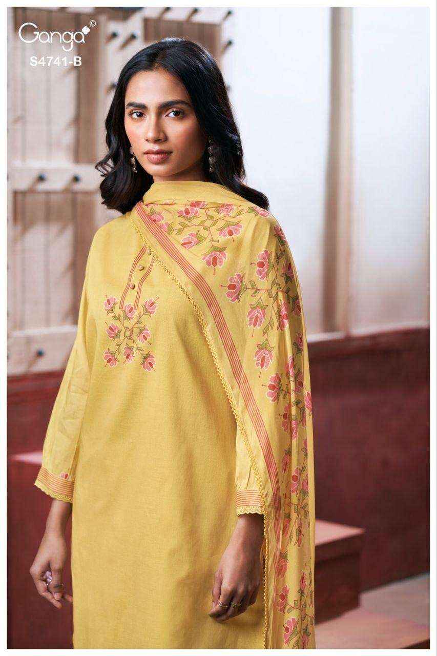 Ganga Fashion Aanshi 4741 Exclusive Pure Organdy Suit _ _ Surat Wholesale Shop Price ( 4 Pcs Catalog )