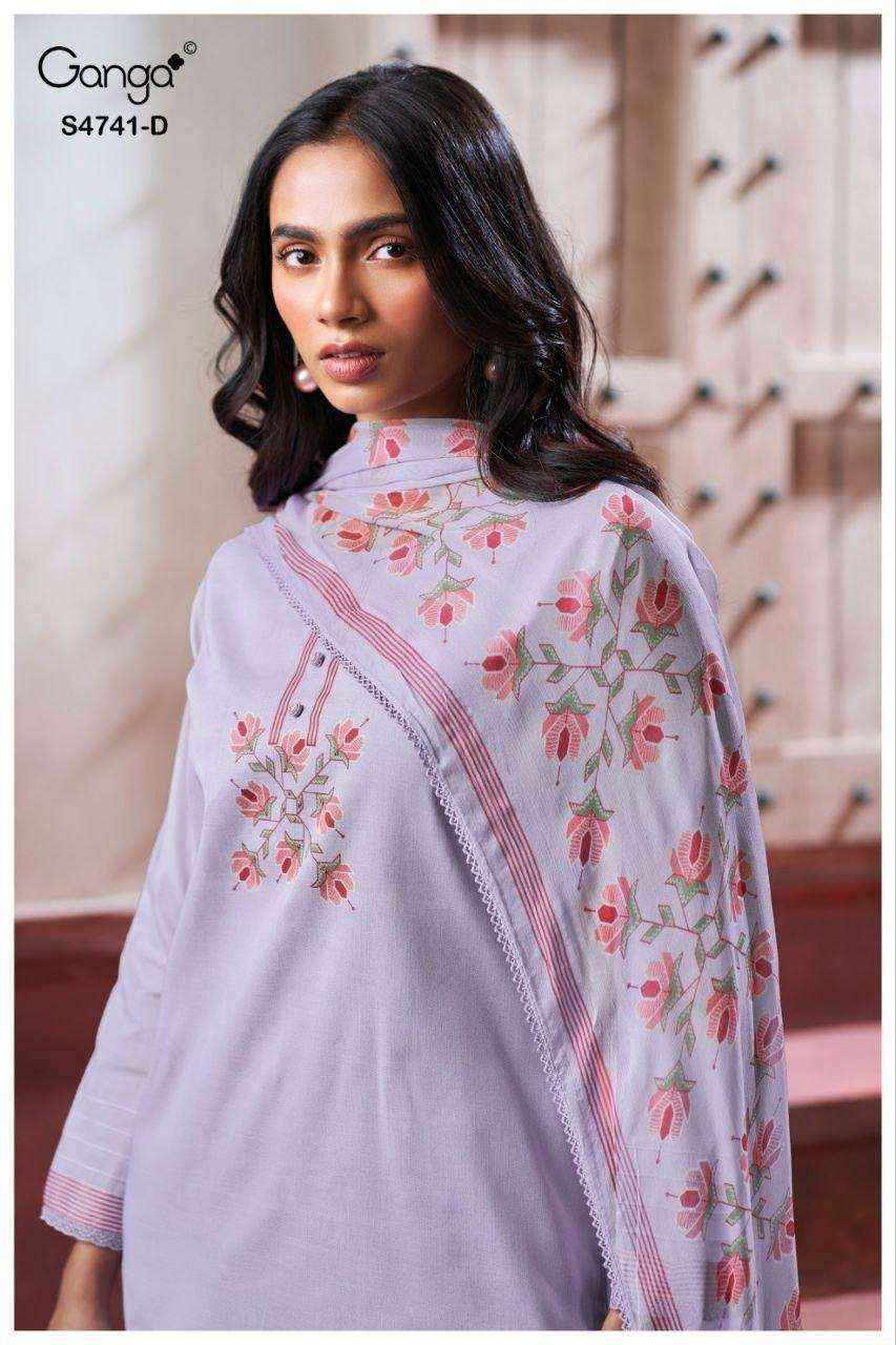 Ganga Fashion Aanshi 4741 Exclusive Pure Organdy Suit _ _ Surat Wholesale Shop Price ( 4 Pcs Catalog )