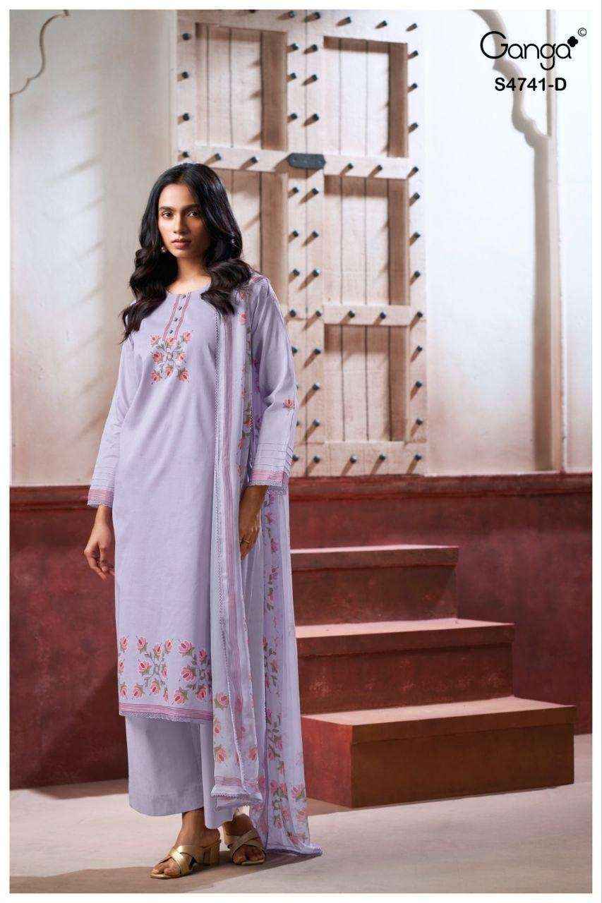 Ganga Fashion Aanshi 4741 Exclusive Pure Organdy Suit _ _ Surat Wholesale Shop Price ( 4 Pcs Catalog )