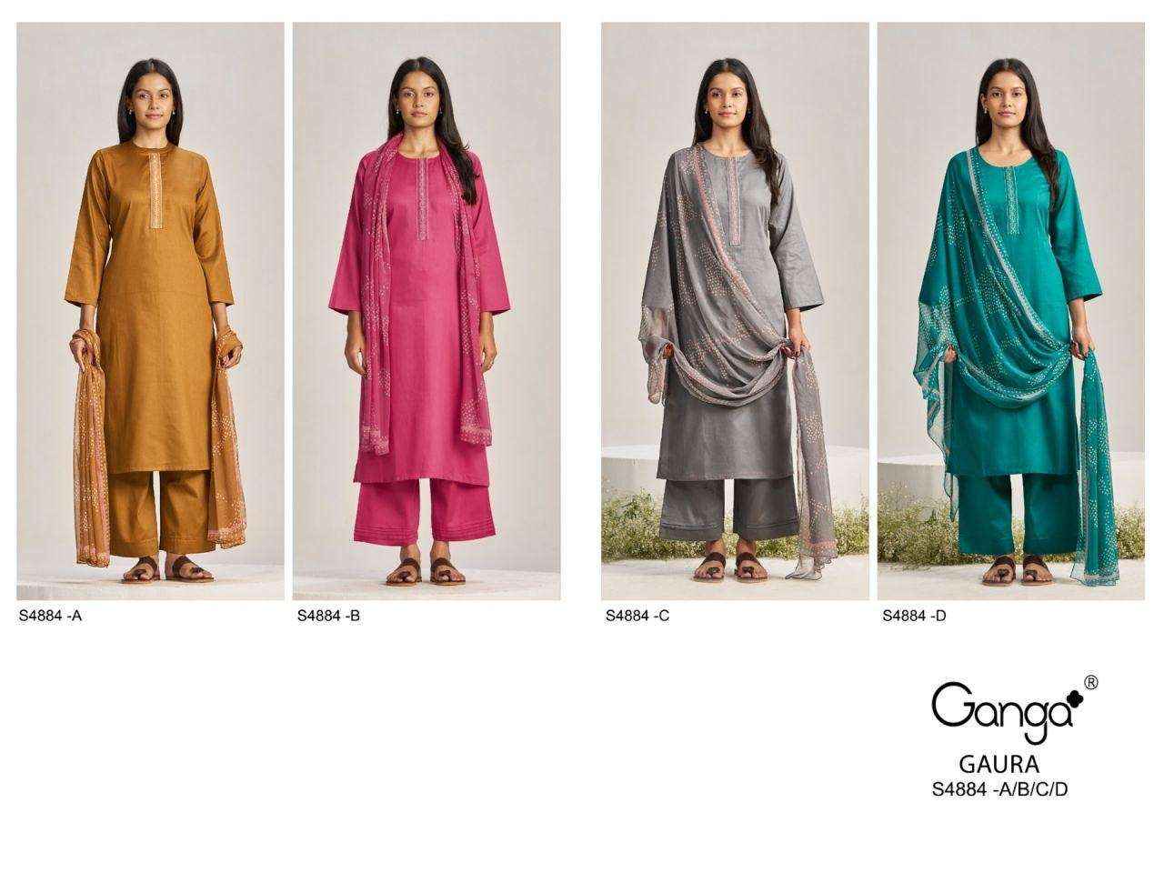 Ganga Fashion Gaura 4884 Pure Cotton Salwar Suit _ Wholesale Catalogue Surat ( 4 Pcs Catalog )