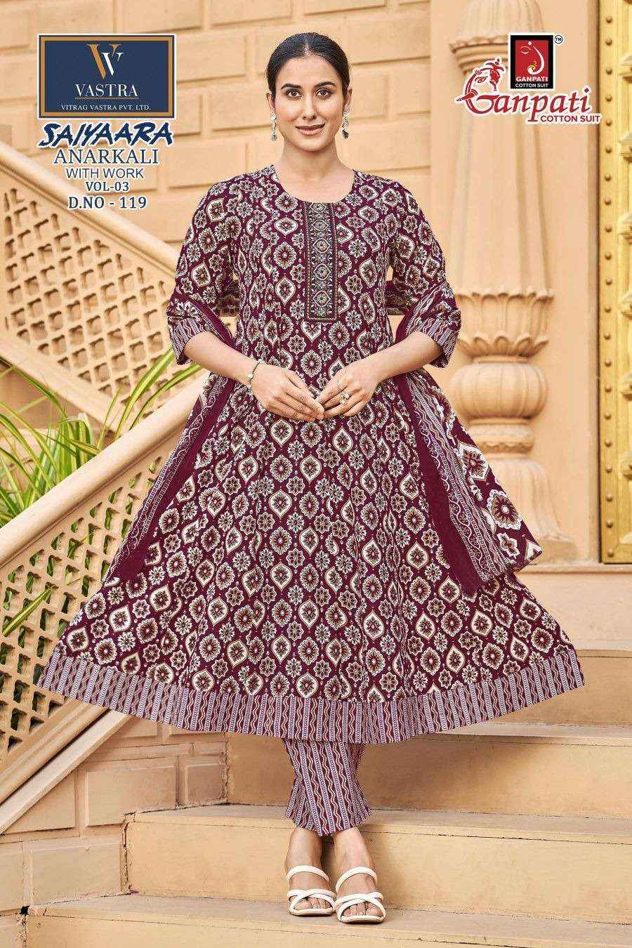 Ganpati Saiyaara Vol 3 Pure Cotton Anarkali Suit 3 Piece _ Surat Wholesale Market Price ( 12 Pcs Catalog )
