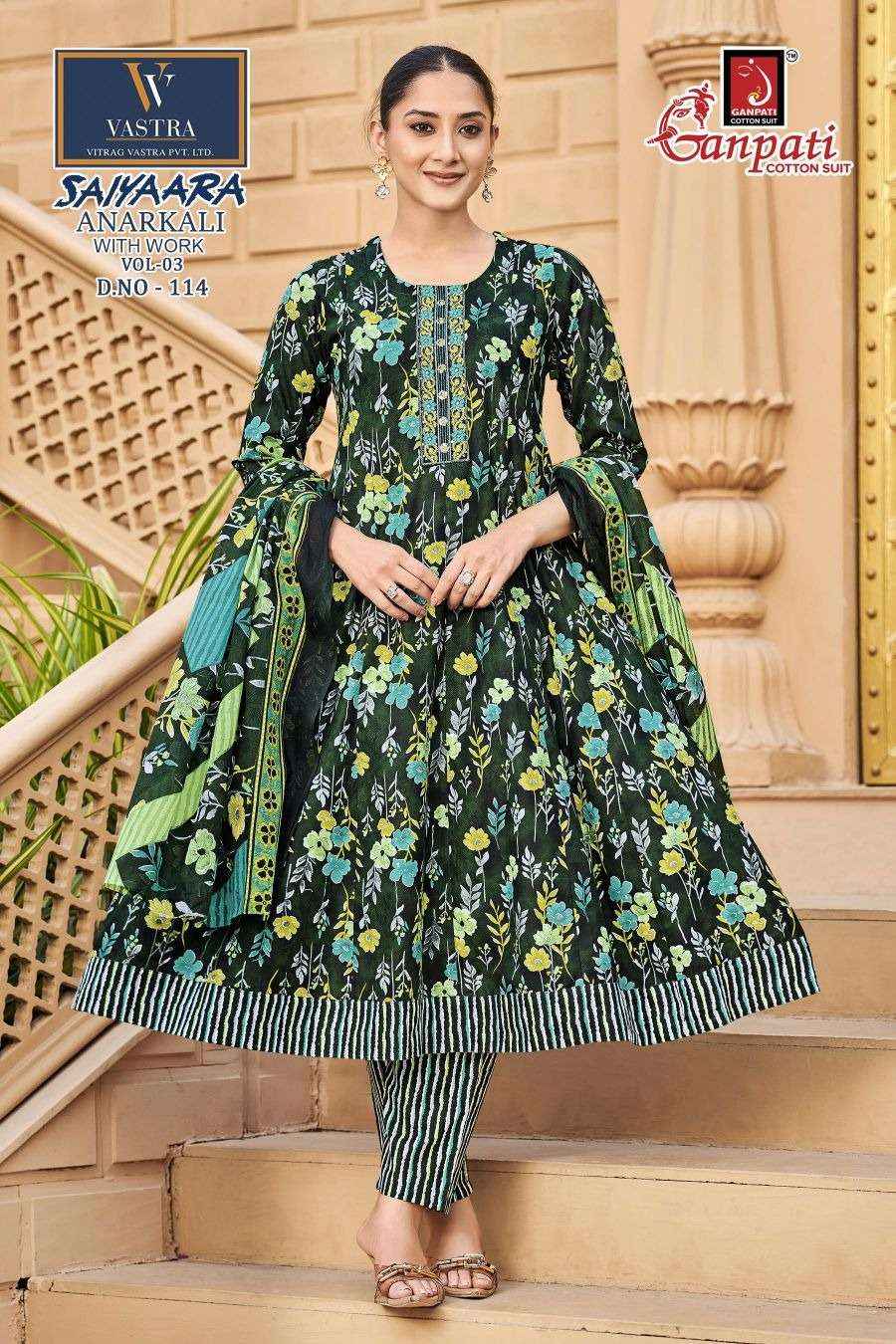 Ganpati Saiyaara Vol 3 Pure Cotton Anarkali Suit 3 Piece _ Surat Wholesale Market Price ( 12 Pcs Catalog )