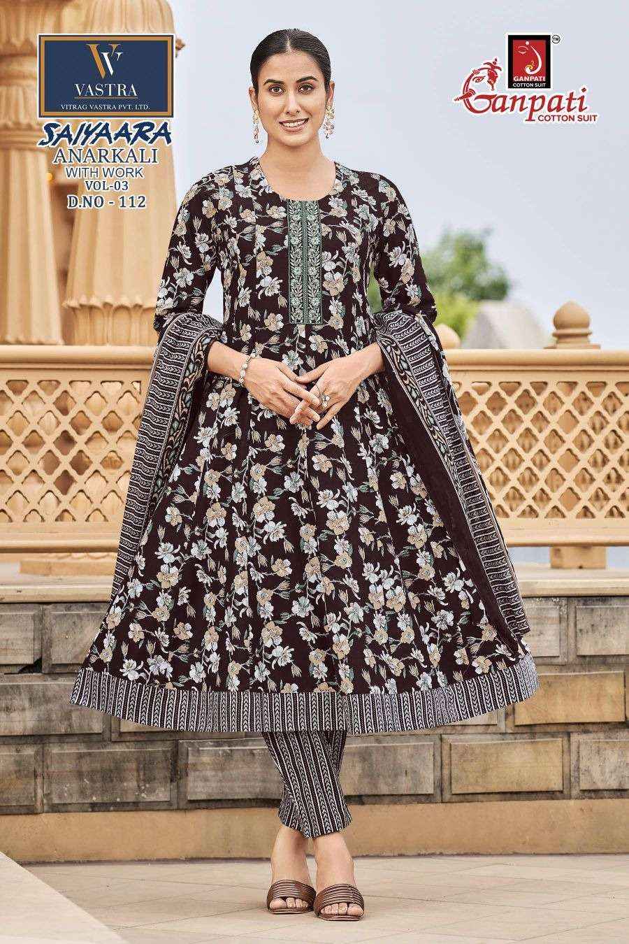 Ganpati Saiyaara Vol 3 Pure Cotton Anarkali Suit 3 Piece _ Surat Wholesale Market Price ( 12 Pcs Catalog )