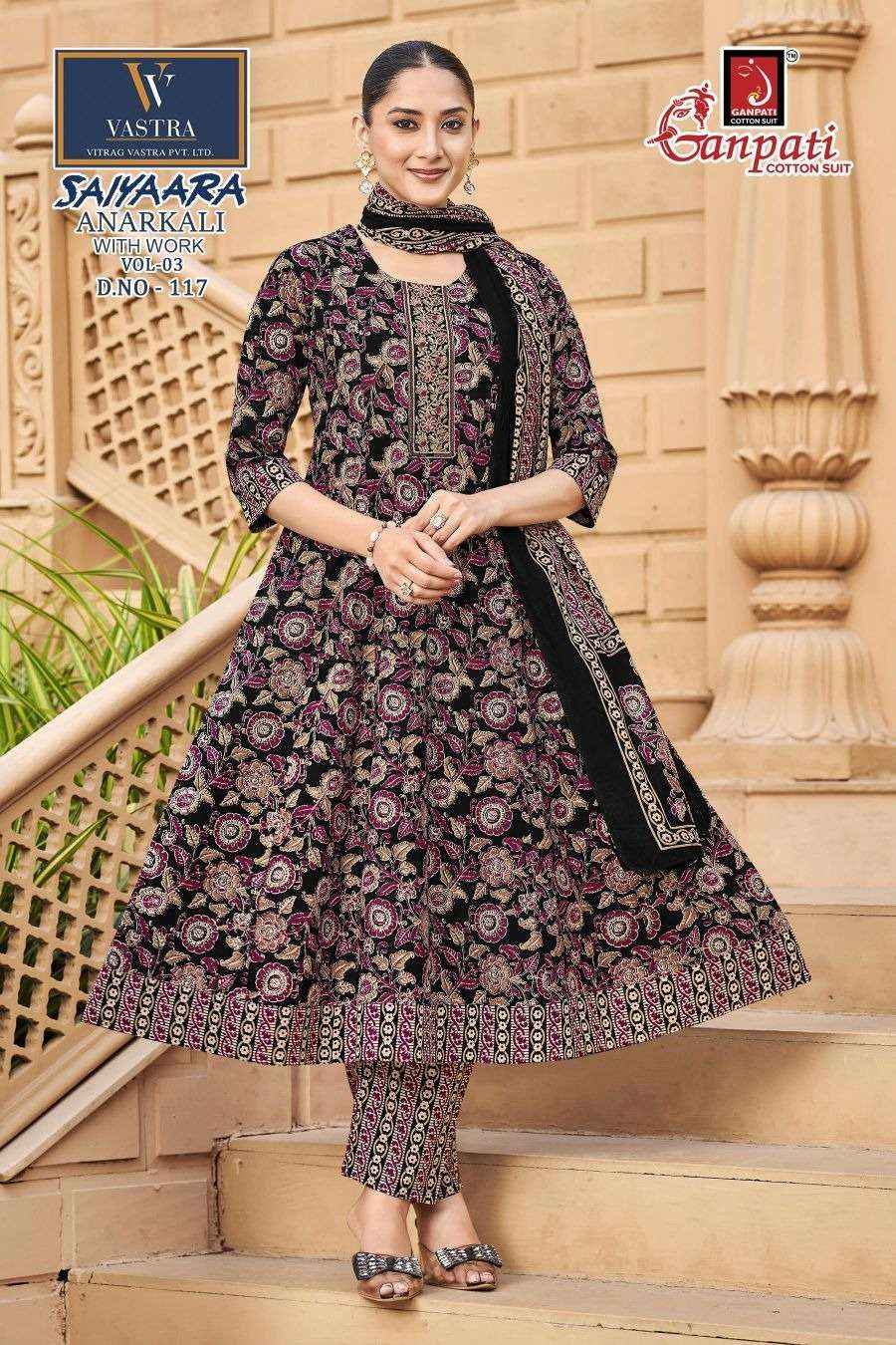 Ganpati Saiyaara Vol 3 Pure Cotton Anarkali Suit 3 Piece _ Surat Wholesale Market Price ( 12 Pcs Catalog )