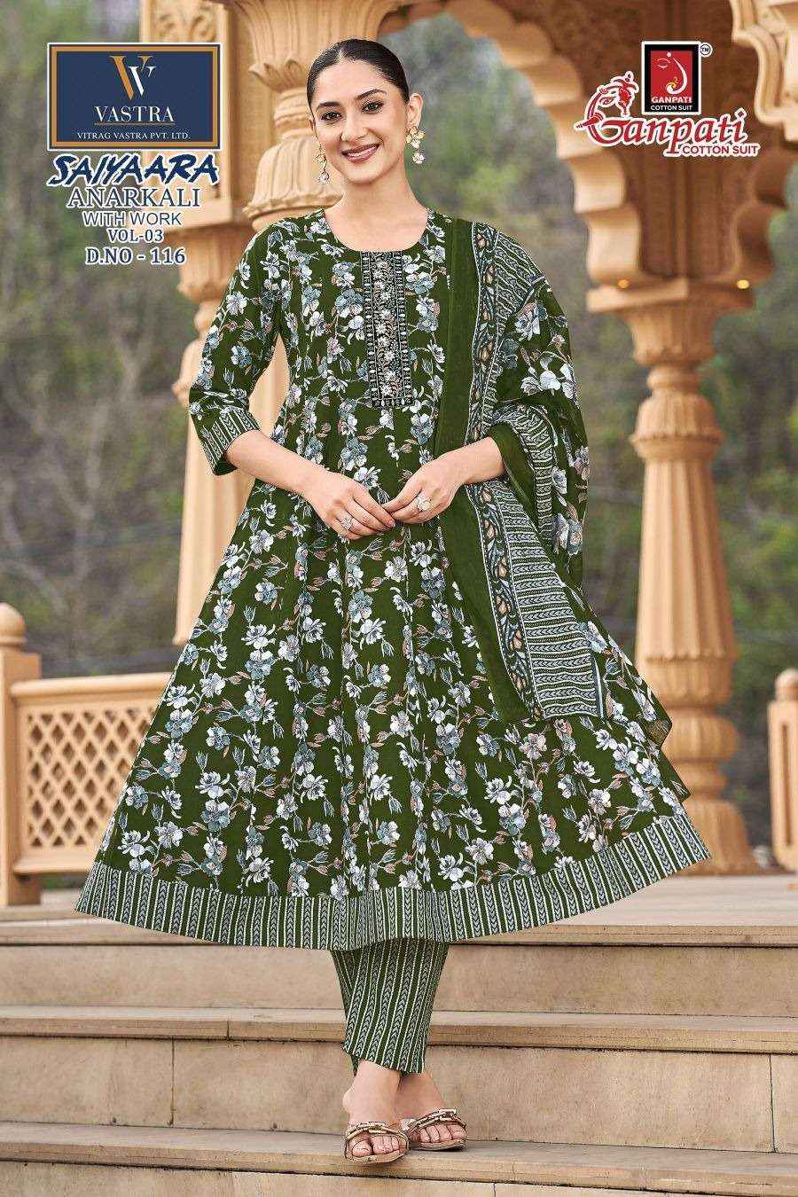 Ganpati Saiyaara Vol 3 Pure Cotton Anarkali Suit 3 Piece _ Surat Wholesale Market Price ( 12 Pcs Catalog )