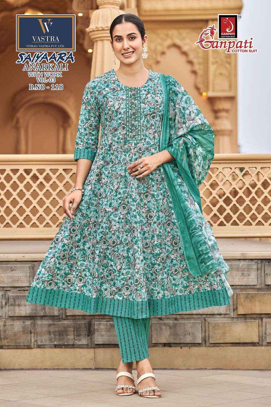 Ganpati Saiyaara Vol 3 Pure Cotton Anarkali Suit 3 Piece _ Surat Wholesale Market Price ( 12 Pcs Catalog )