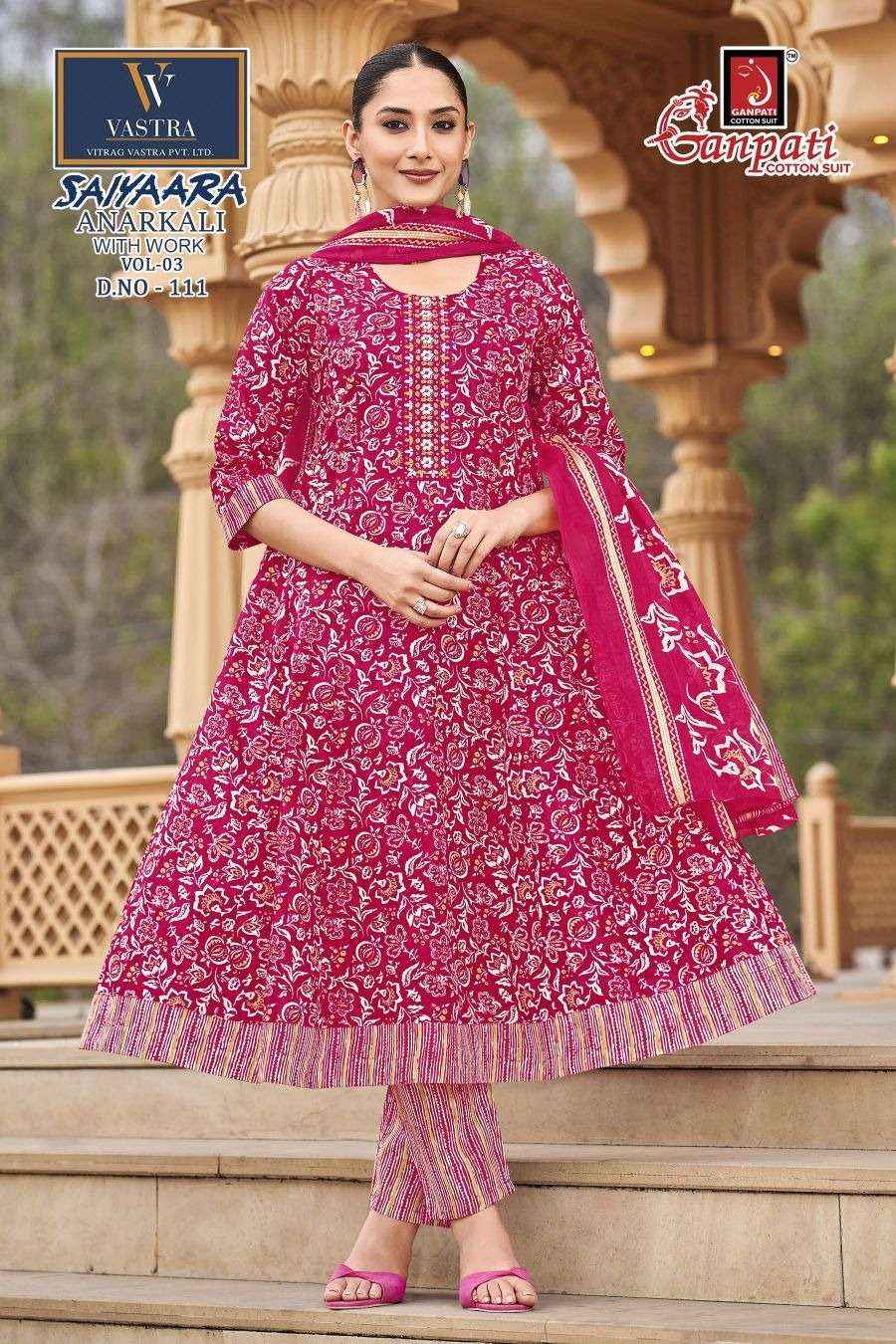 Ganpati Saiyaara Vol 3 Pure Cotton Anarkali Suit 3 Piece _ Surat Wholesale Market Price ( 12 Pcs Catalog )