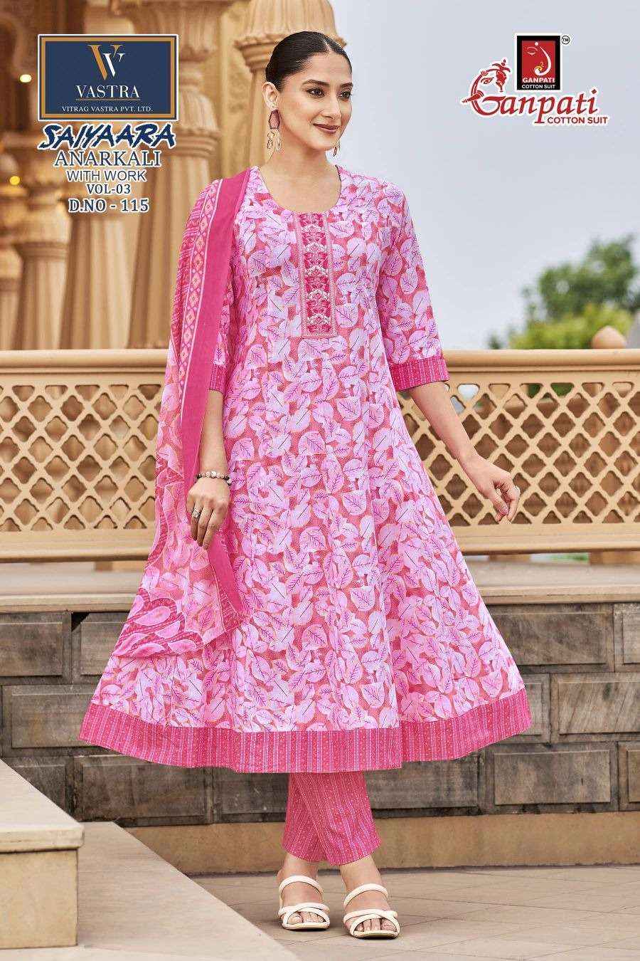 Ganpati Saiyaara Vol 3 Pure Cotton Anarkali Suit 3 Piece _ Surat Wholesale Market Price ( 12 Pcs Catalog )