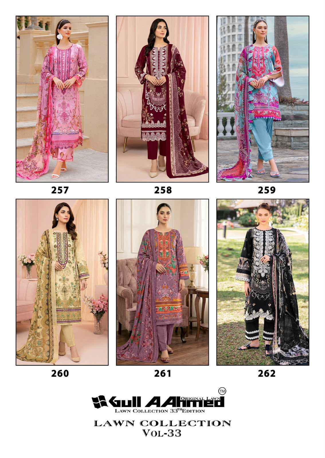 Gull Ahmed Lawn Collection Vol 33 Cambric Cotton Salwar Kameez _  Latest Catalogue Wholesale Price ( 6 Pcs Catalog )