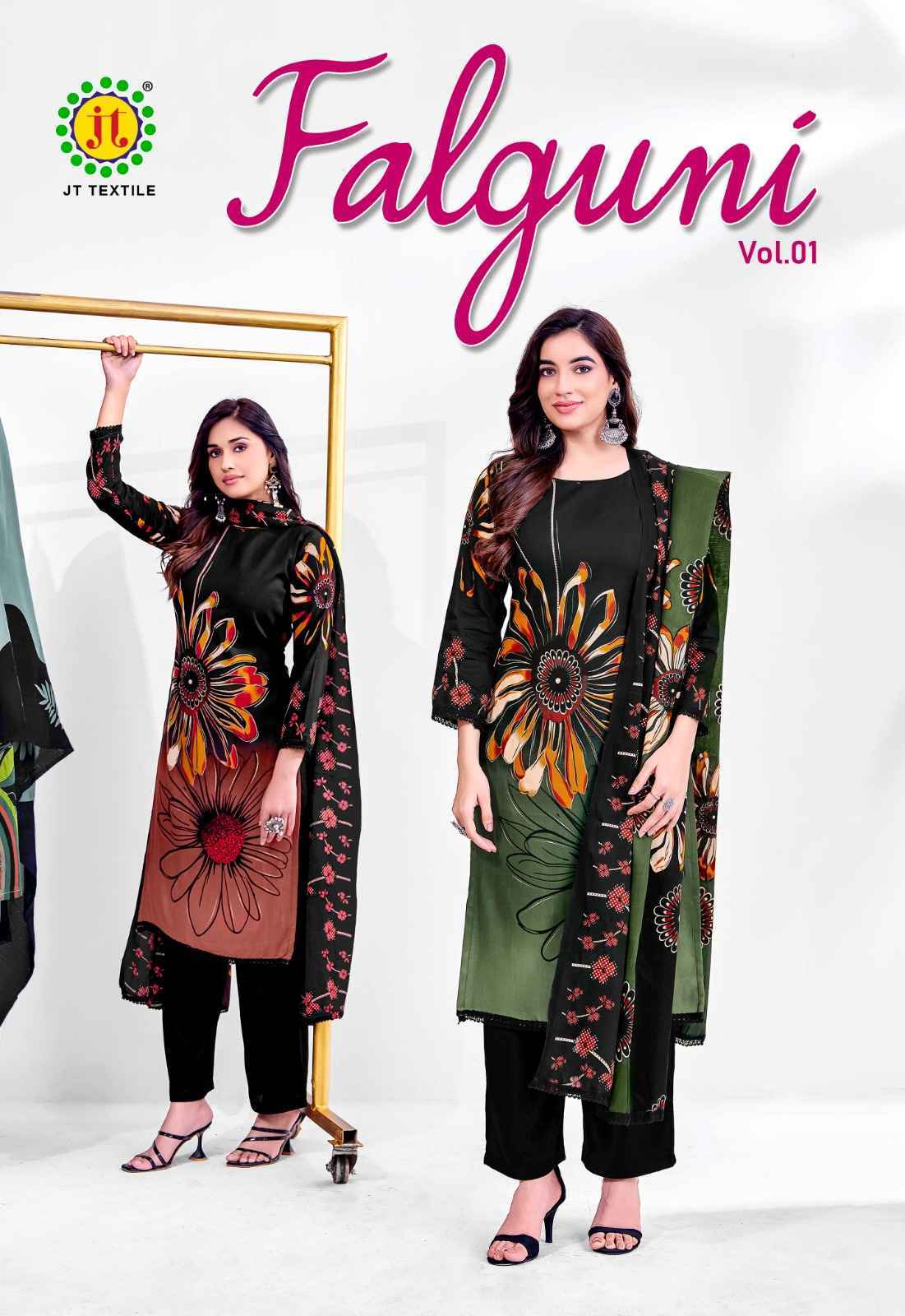 Jt Falguni Wholesale Rayon Dress Material - Surat Wholesale Shop ( 5 pcs Catalogue )