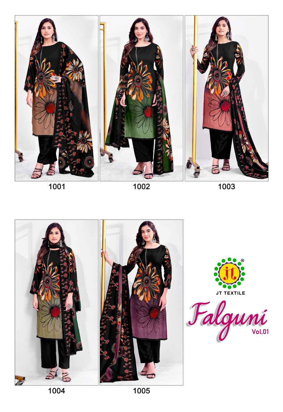 Jt Falguni Wholesale Rayon Dress Material - Surat Wholesale Shop ( 5 pcs Catalogue )