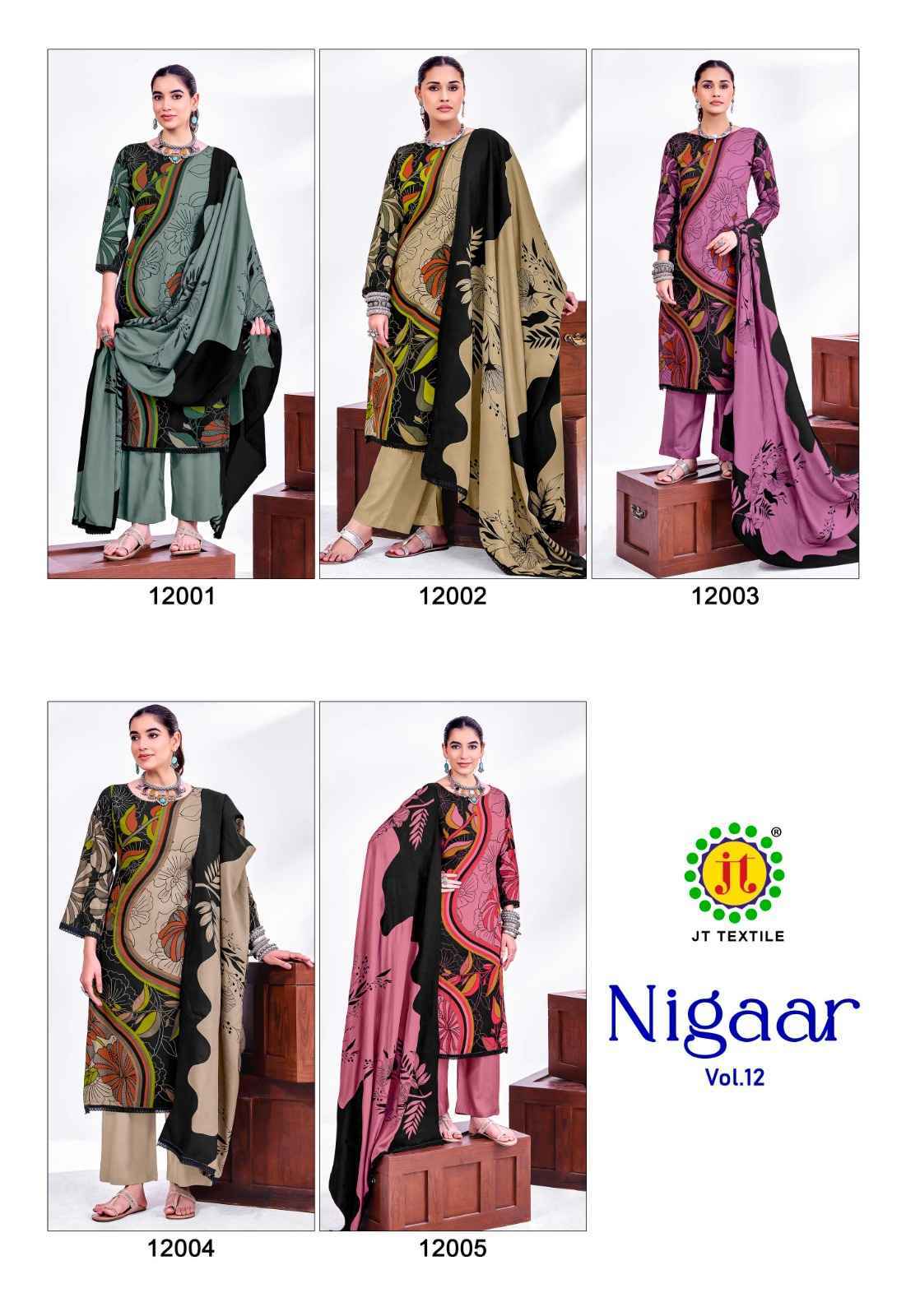 Jt Nigaar Vol 12 Rayon Salwar Kameez _ Clothes Wholesale Website ( 5 Pcs Catalog )
