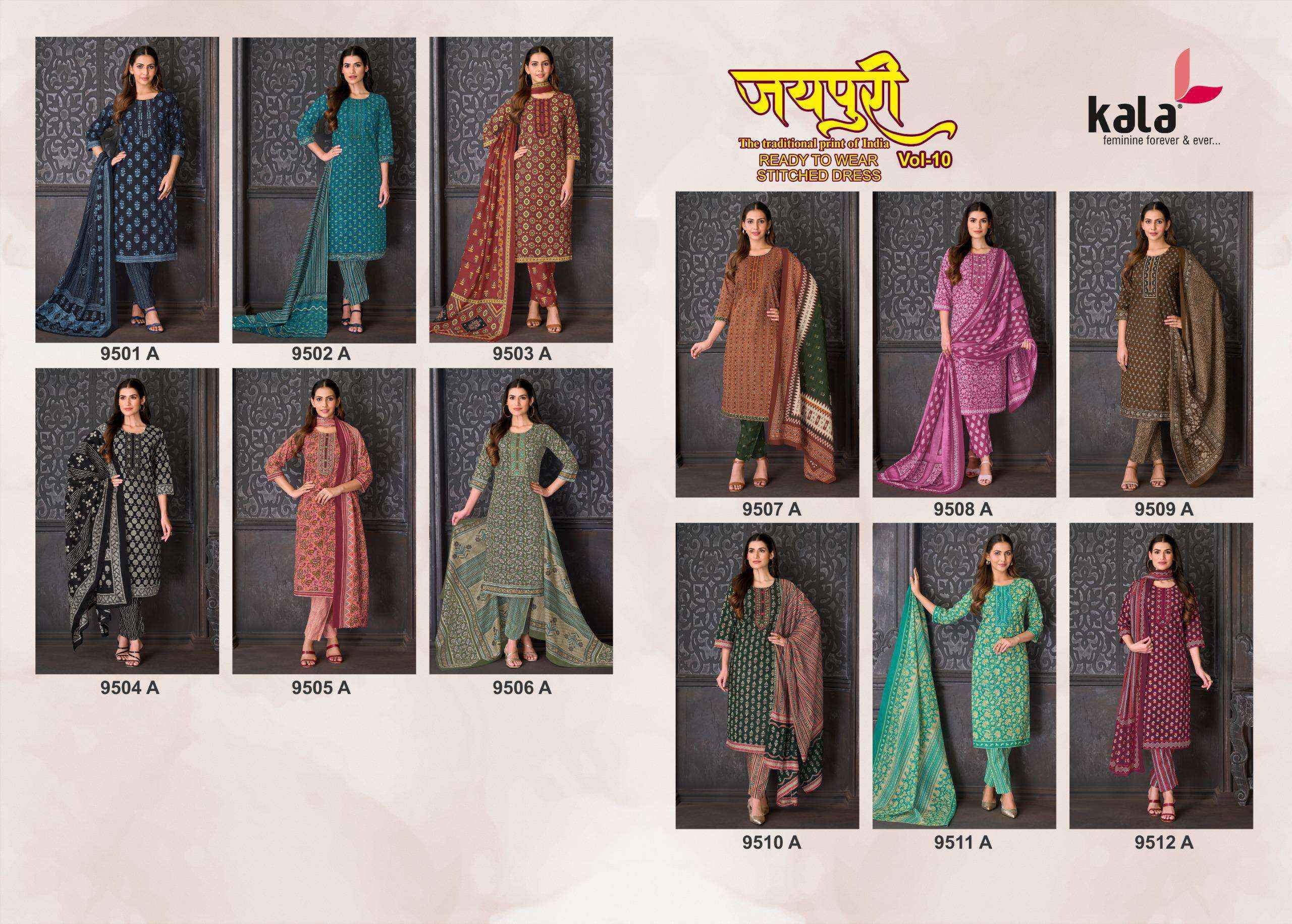 Kala Jaipuri Vol 10 Readymade Cotton Dress _ Surat Wholesale Market Price ( 12 Pcs Catalog )