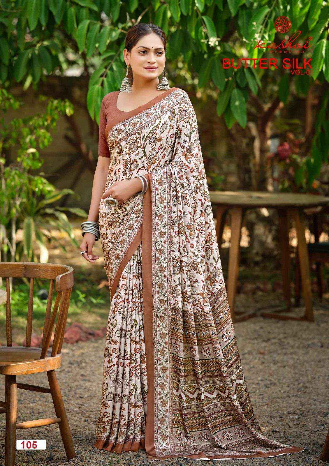 Kashvi Butter Silk Vol 1 Silk Crepe Saree Exporter _ Wholesale Supplier Surat ( 8 Pcs Catalog )