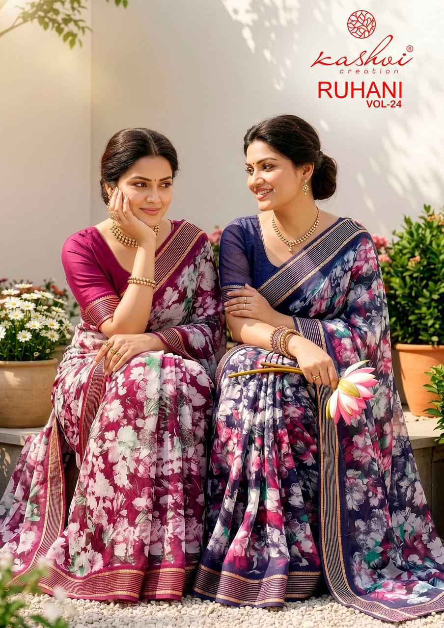 Kashvi Ruhani Vol 24 Dull Moss Saree, Wholesale Saree Dealer ( 8 pcs Catalogue )