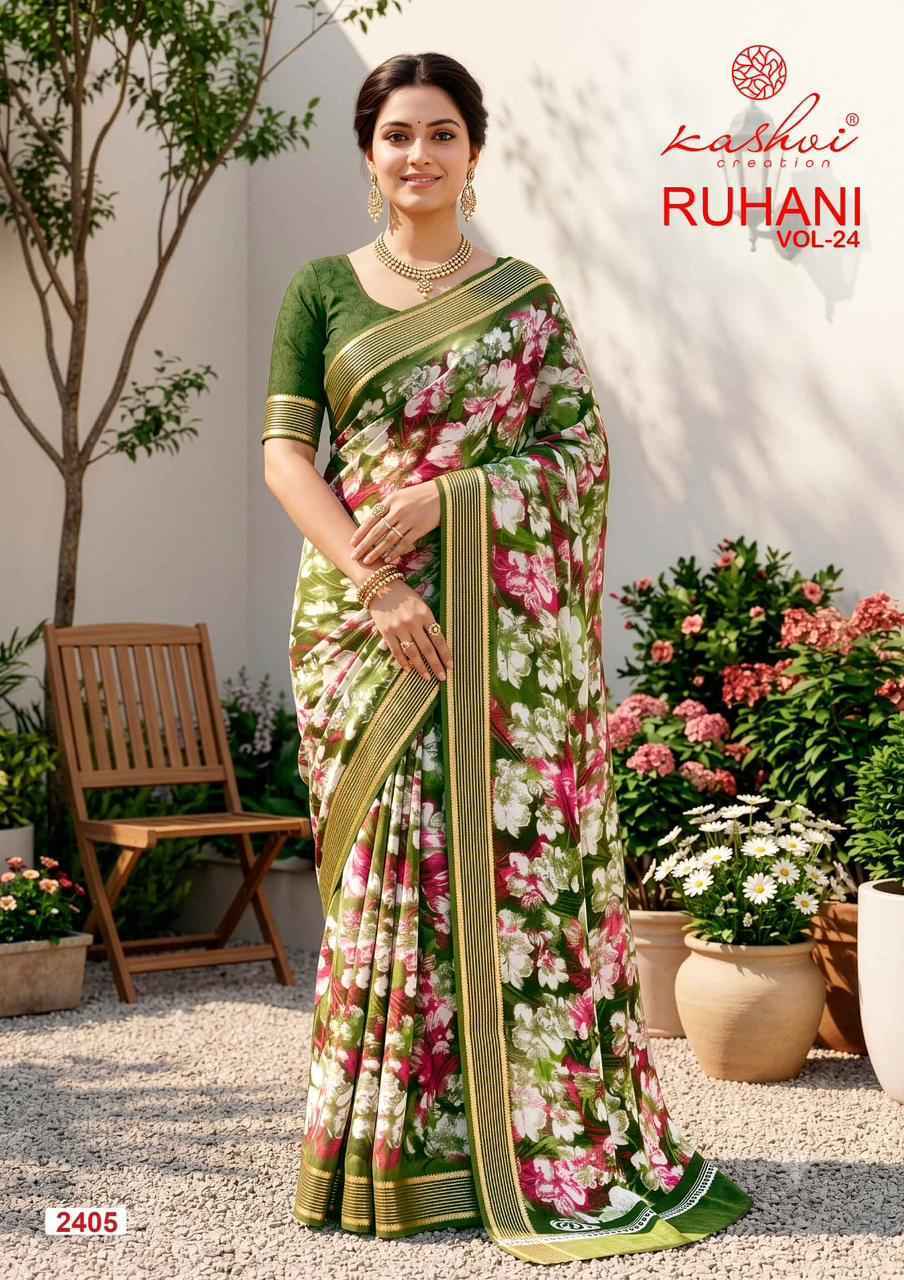 Kashvi Ruhani Vol 24 Dull Moss Saree, Wholesale Saree Dealer ( 8 pcs Catalogue )
