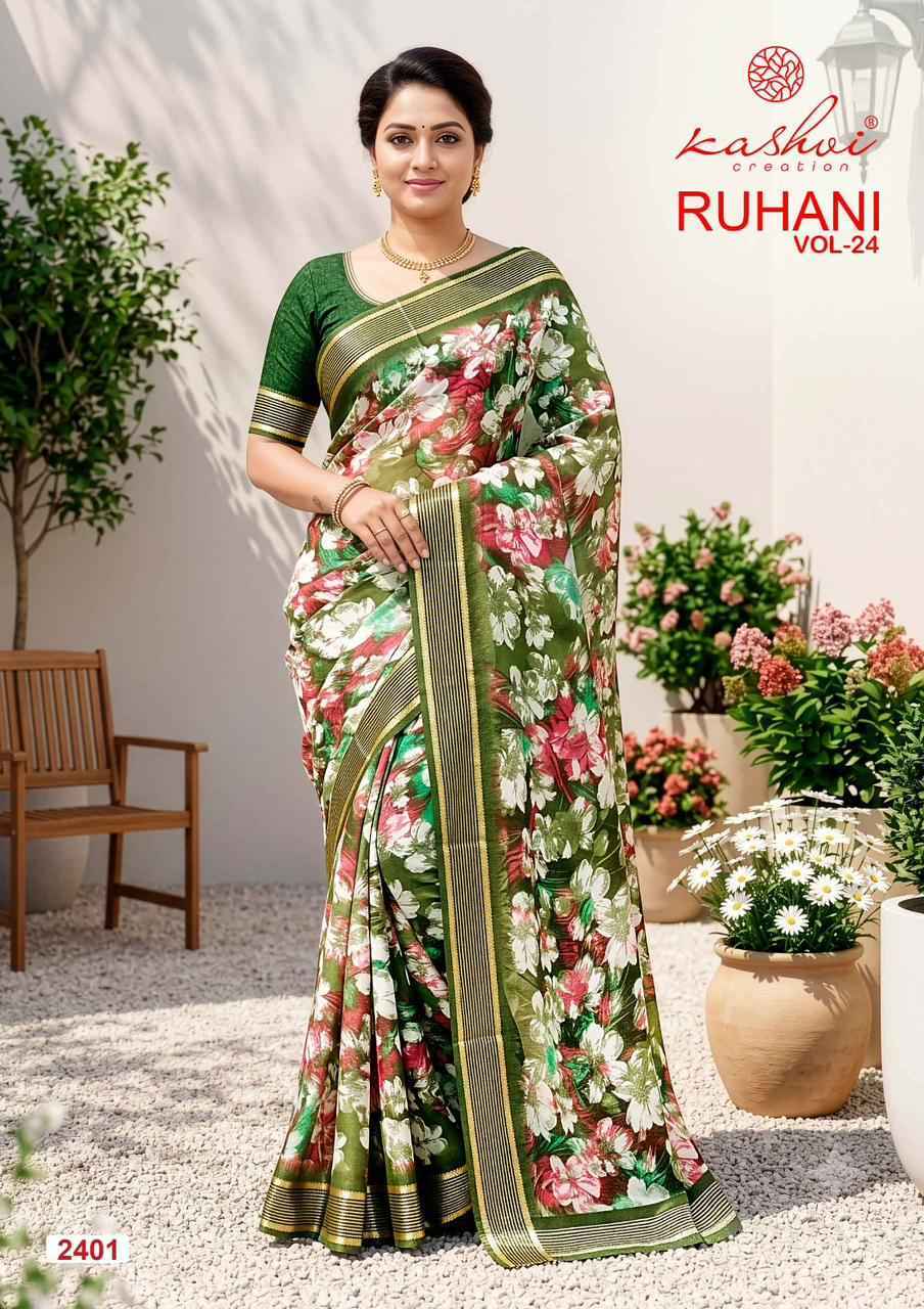 Kashvi Ruhani Vol 24 Dull Moss Saree, Wholesale Saree Dealer ( 8 pcs Catalogue )