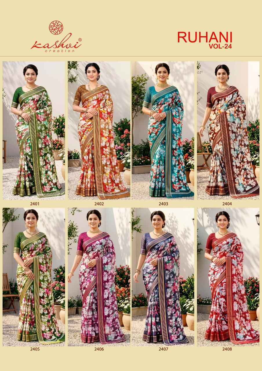 Kashvi Ruhani Vol 24 Dull Moss Saree, Wholesale Saree Dealer ( 8 pcs Catalogue )
