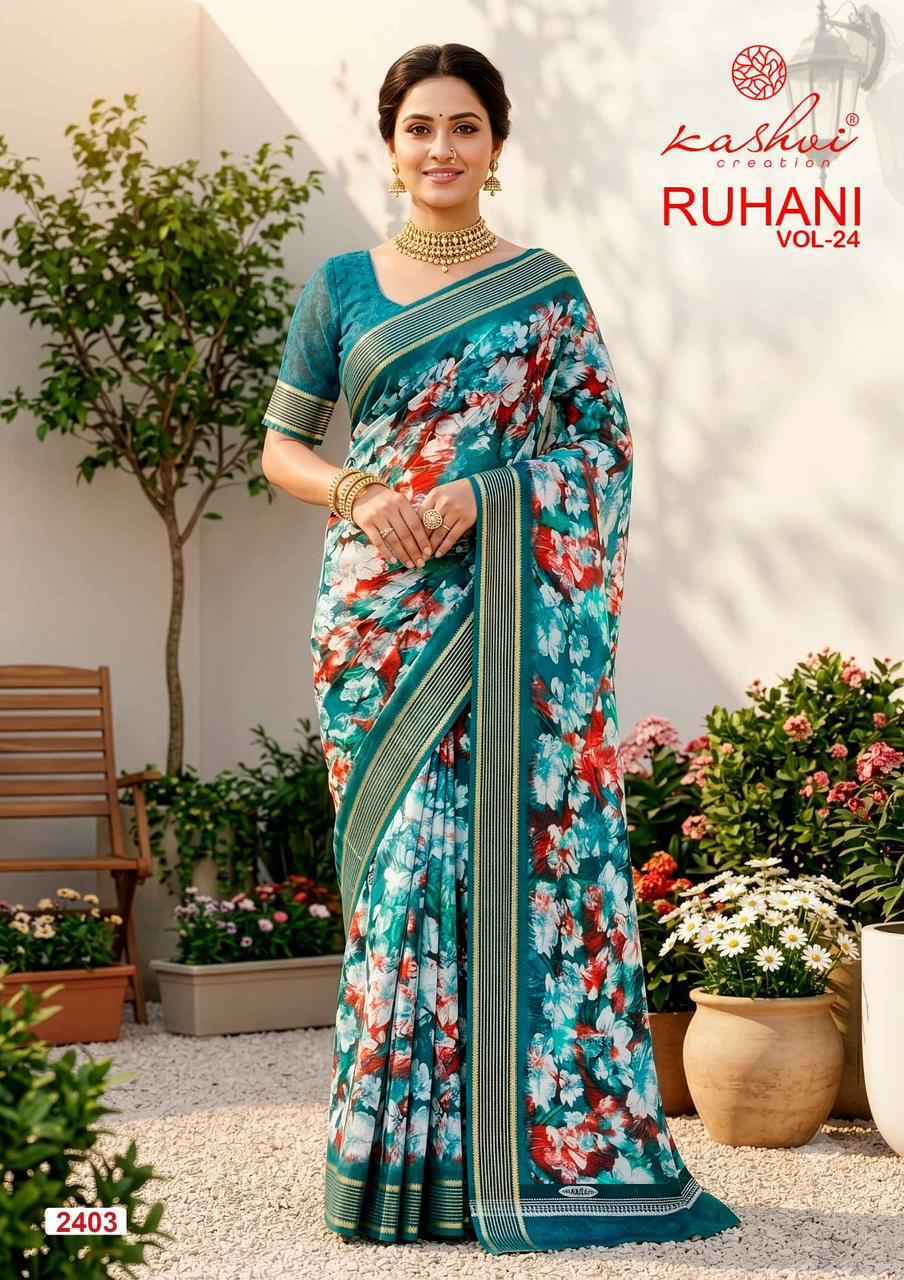 Kashvi Ruhani Vol 24 Dull Moss Saree, Wholesale Saree Dealer ( 8 pcs Catalogue )