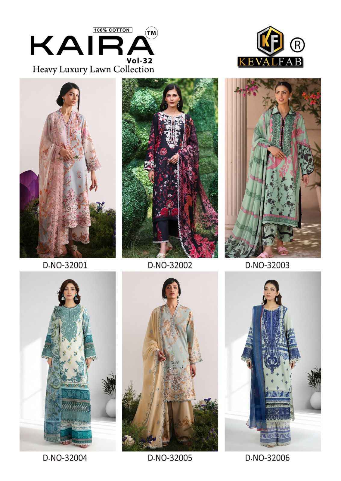 Keval Fab Kaira Vol 32 Lawn Cotton Salwar Kameez _ Surat Texteli Market Rate ( 6 Pcs Catalog )