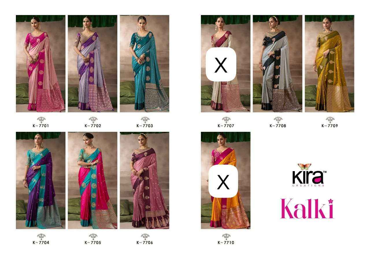 Kira Kalki Silk Satin Designer Saree Collection Wholesaler Surat Price ( 8 Pcs catalog )