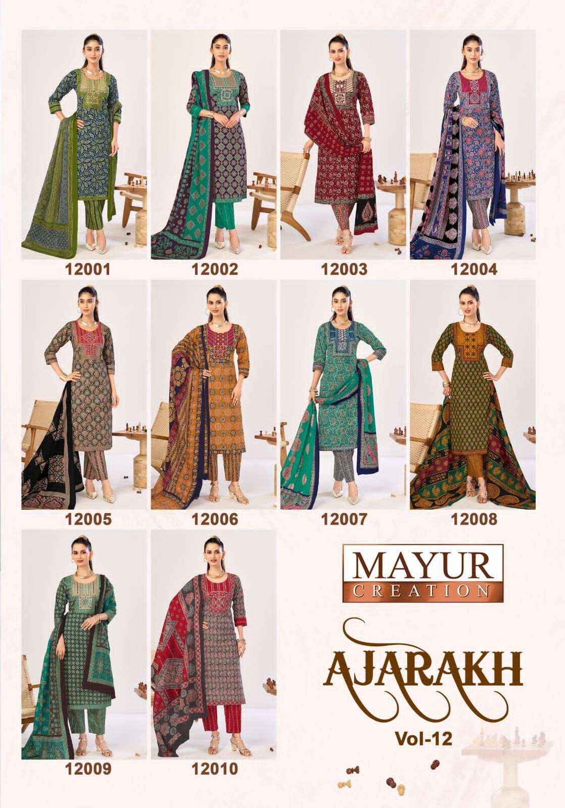 Mayur Ajarakh Vol 12 Printed Cotton Kurti Bottom Dupatta Set _ _ Surat Wholesale Shop ( 10 Pcs Catalog )