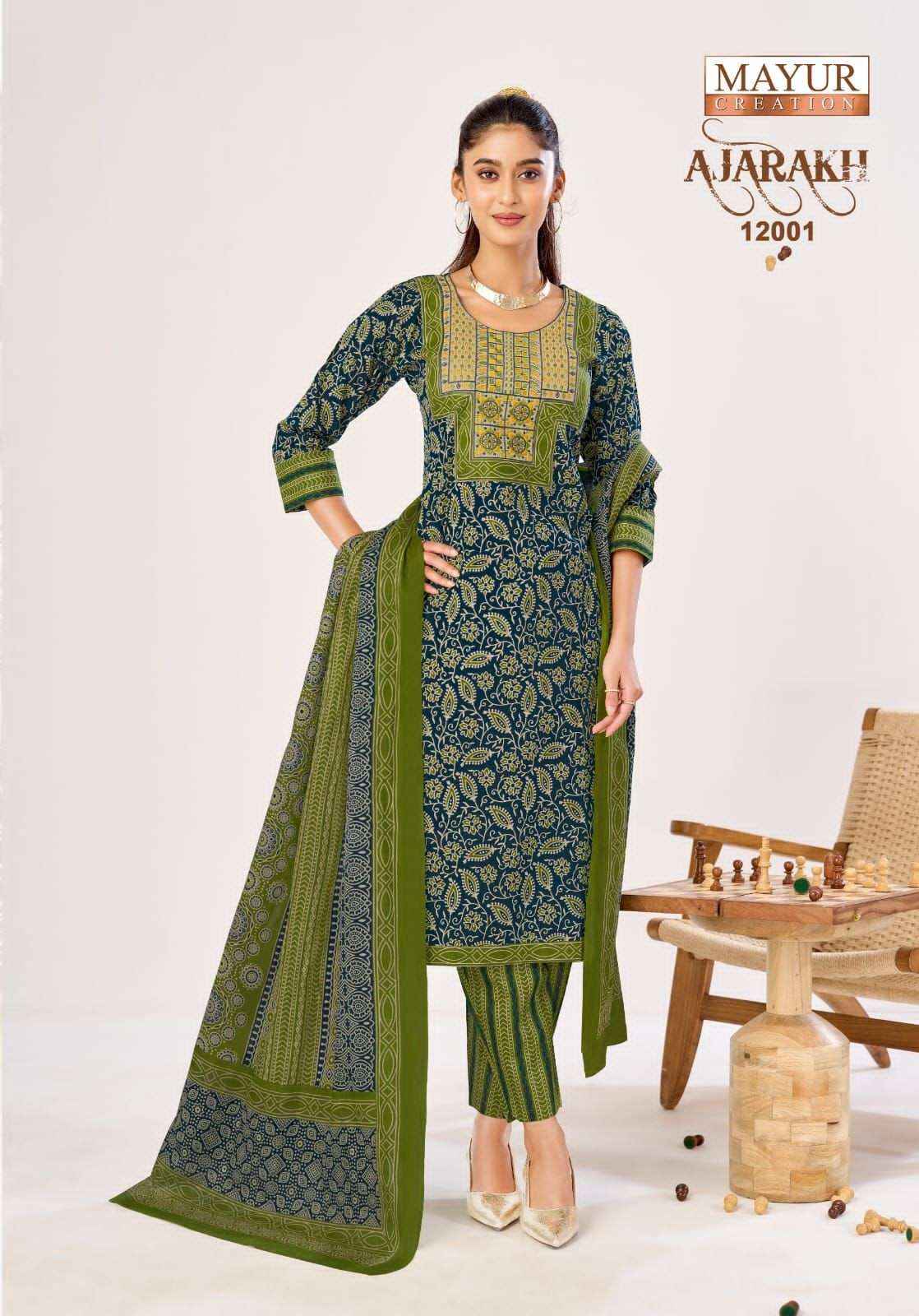Mayur Ajarakh Vol 12 Printed Cotton Kurti Bottom Dupatta Set _ _ Surat Wholesale Shop ( 10 Pcs Catalog )