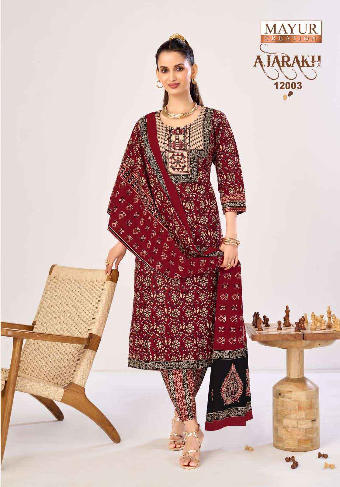 Mayur Ajarakh Vol 12 Printed Cotton Kurti Bottom Dupatta Set _ _ Surat Wholesale Shop ( 10 Pcs Catalog )