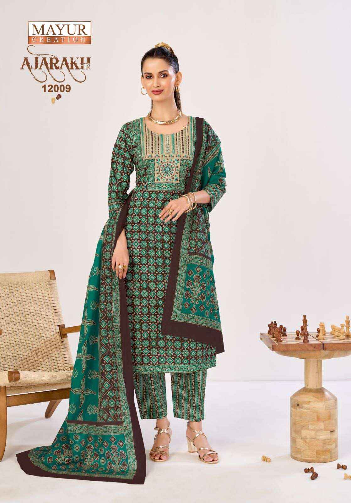 Mayur Ajarakh Vol 12 Printed Cotton Kurti Bottom Dupatta Set _ _ Surat Wholesale Shop ( 10 Pcs Catalog )