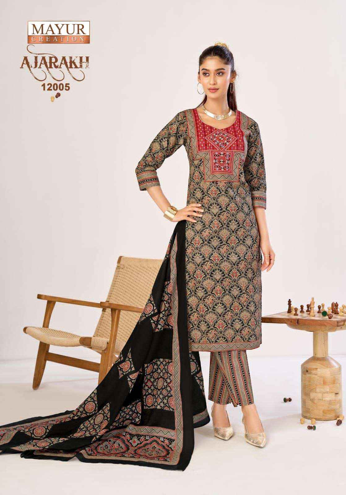 Mayur Ajarakh Vol 12 Printed Cotton Kurti Bottom Dupatta Set _ _ Surat Wholesale Shop ( 10 Pcs Catalog )