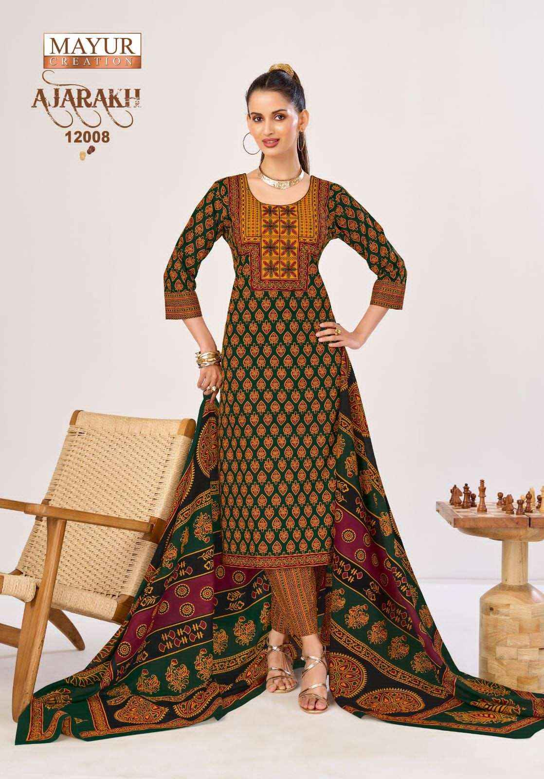 Mayur Ajarakh Vol 12 Printed Cotton Kurti Bottom Dupatta Set _ _ Surat Wholesale Shop ( 10 Pcs Catalog )