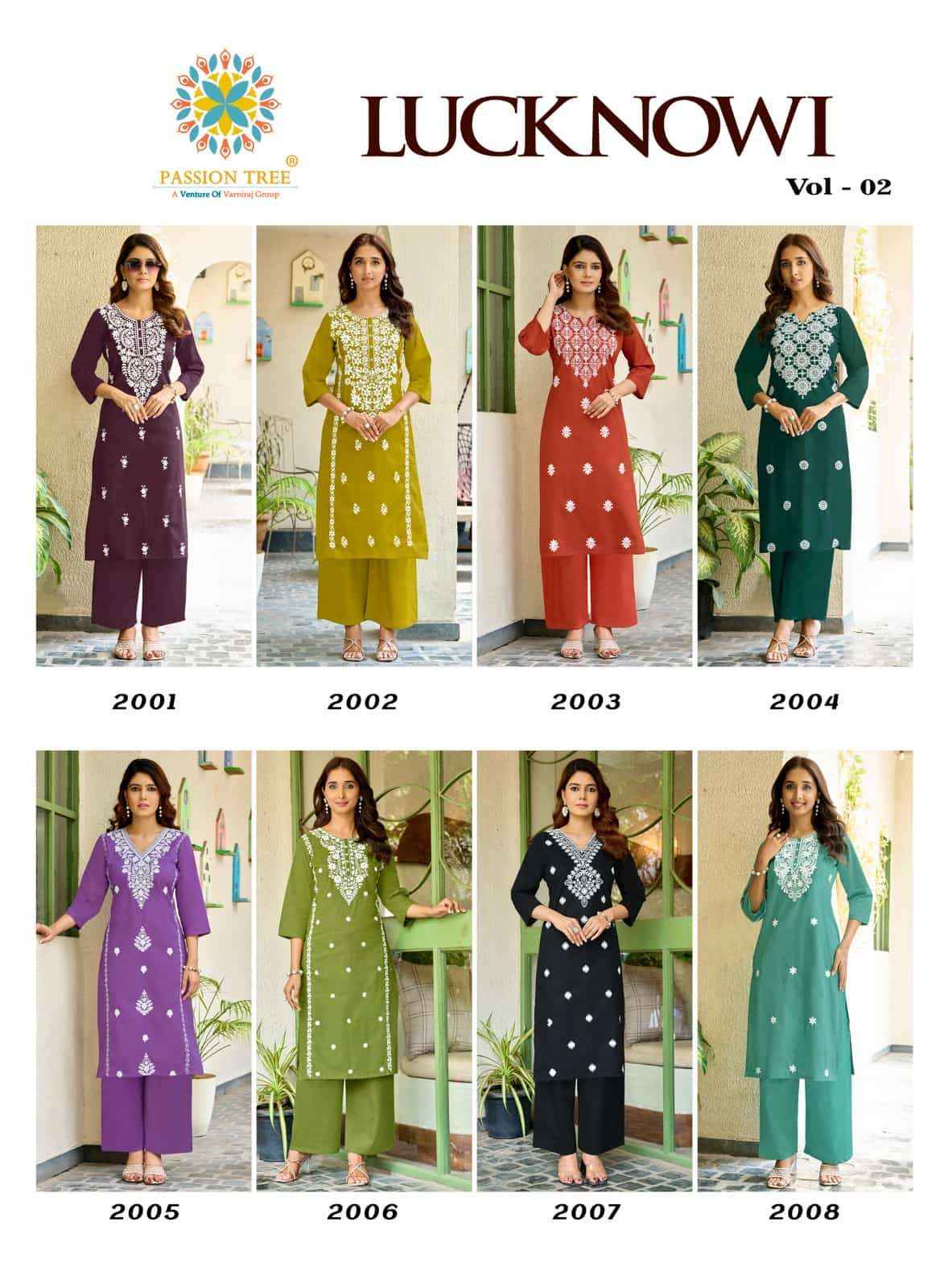 Passion Tree Lucknowi Vo 2 Premium Style Kuri Palazzo Pair Set _ Surat Wholesale Textile Price ( 8 Pcs Catalog )