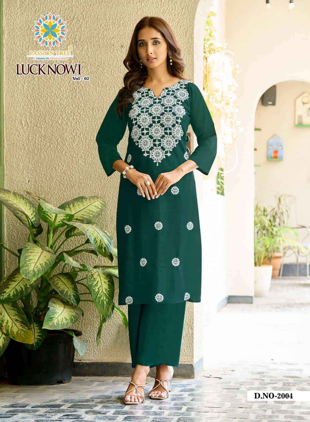 Passion Tree Lucknowi Vo 2 Premium Style Kuri Palazzo Pair Set _ Surat Wholesale Textile Price ( 8 Pcs Catalog )