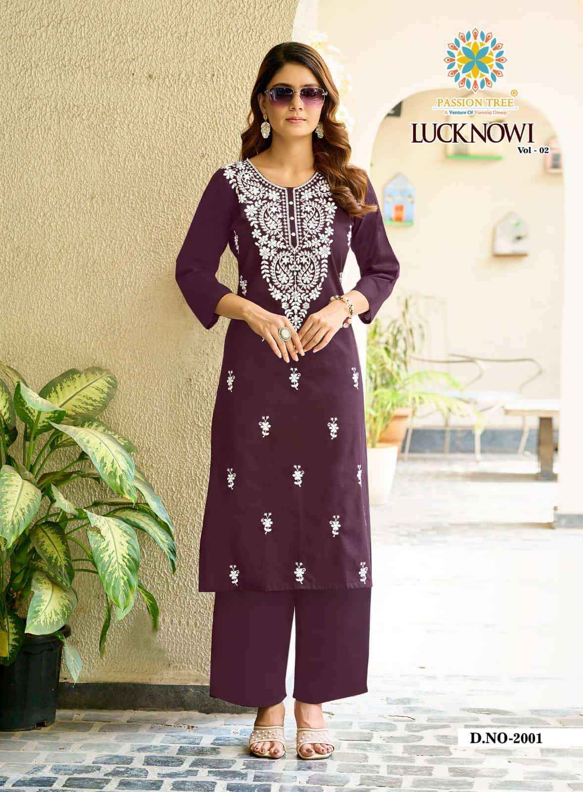 Passion Tree Lucknowi Vo 2 Premium Style Kuri Palazzo Pair Set _ Surat Wholesale Textile Price ( 8 Pcs Catalog )